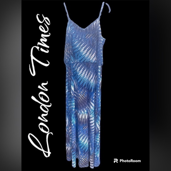 LONDON Times-NWT 14 maxi dress tall.  Pretty  blues/palm leaf pattern! New w/tag - Picture 15 of 16
